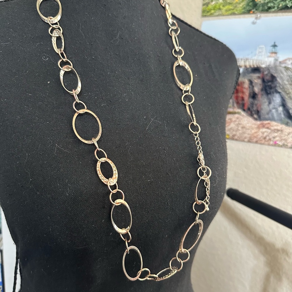 Silver/copper tone Oval Link Long Necklace - Women Jewelry 35”